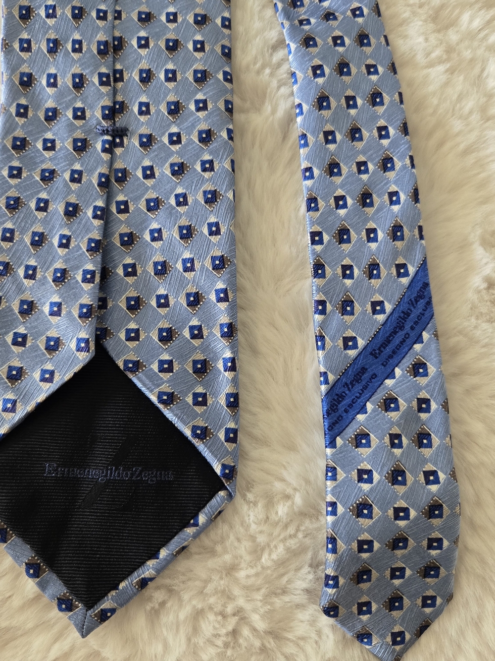 Ermenegildo Zegna Light Blue Geometric Silk Tie